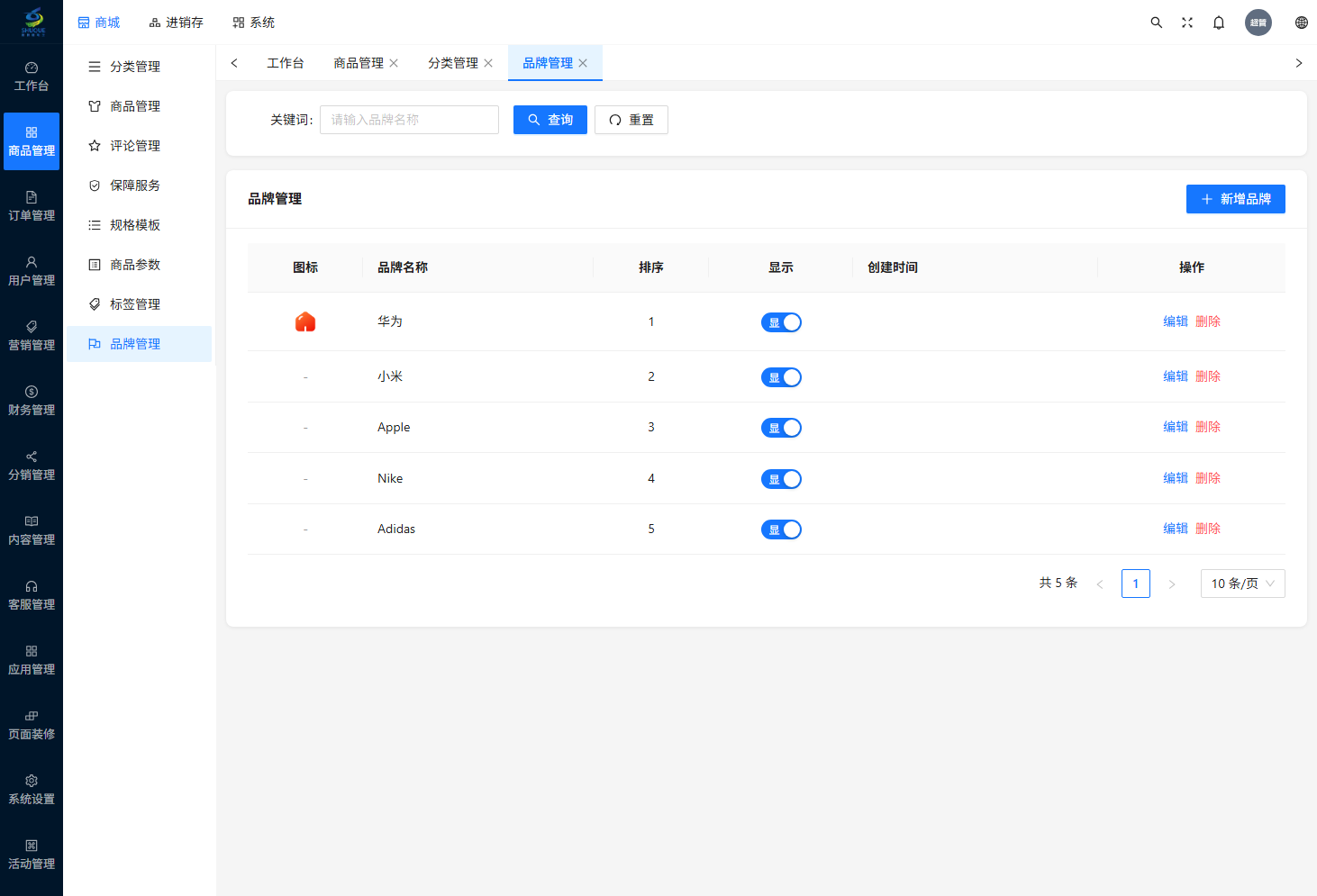 品牌管理页