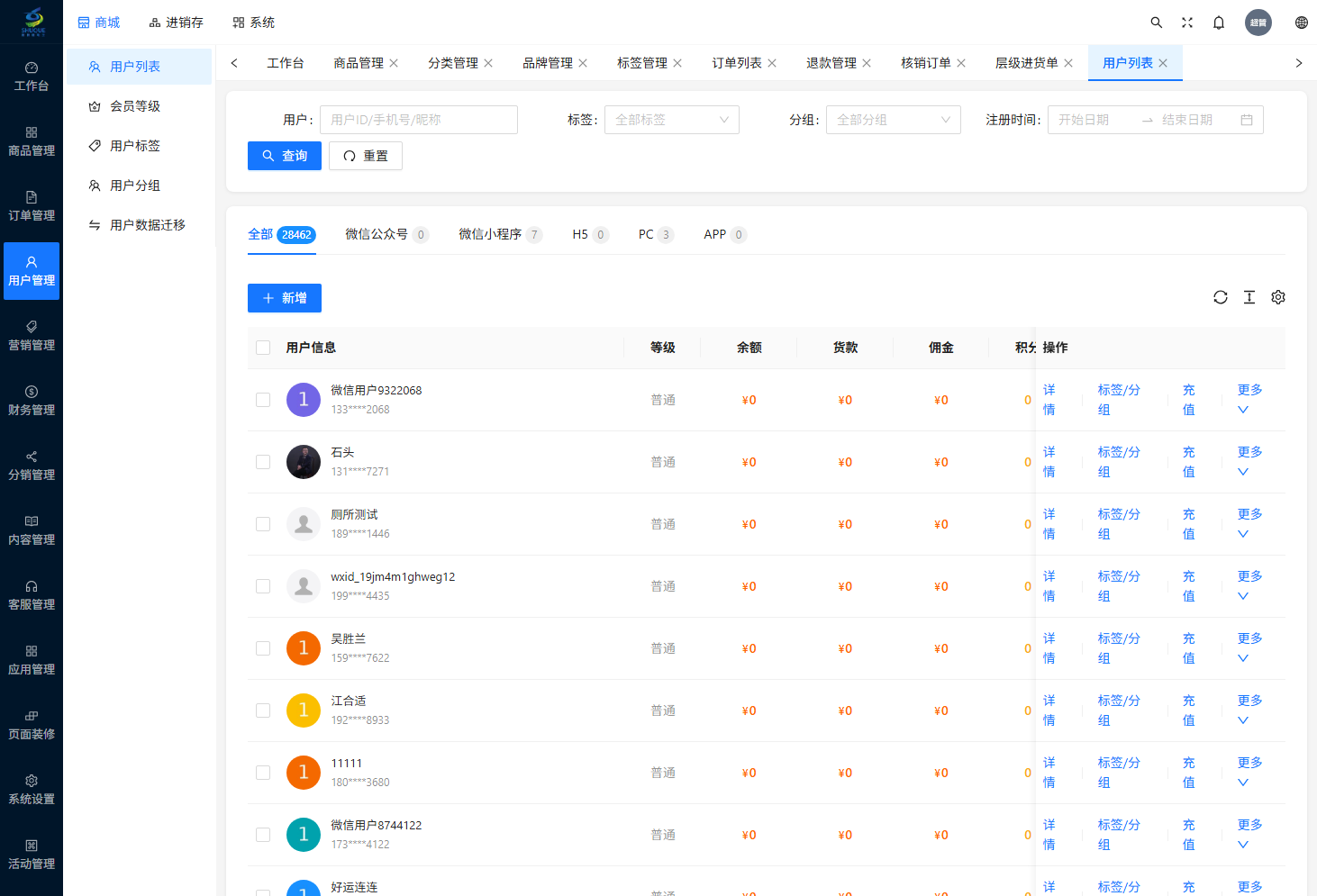 用户列表页
